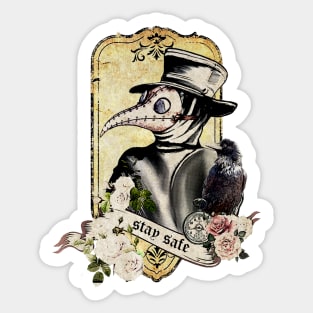 Plague Doctor Say "stay safe" halfatone style Sticker